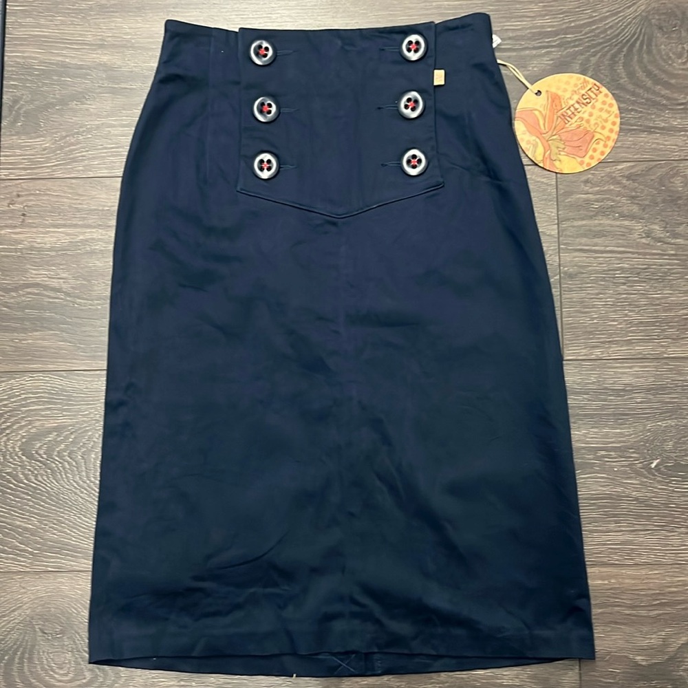 NWT Navy Rockabilly Retro Pin Up Couture Sailor Fitted Pencil Skirt size 7/8